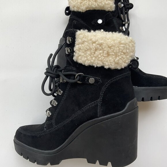 Guess Women’s Taanya Leather Wedge Booties Black Suede Size 9 - Picture 4 of 8